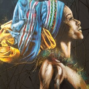 Zambezi : Dynamic Portrait Canvas with Blue and Yellow Accents